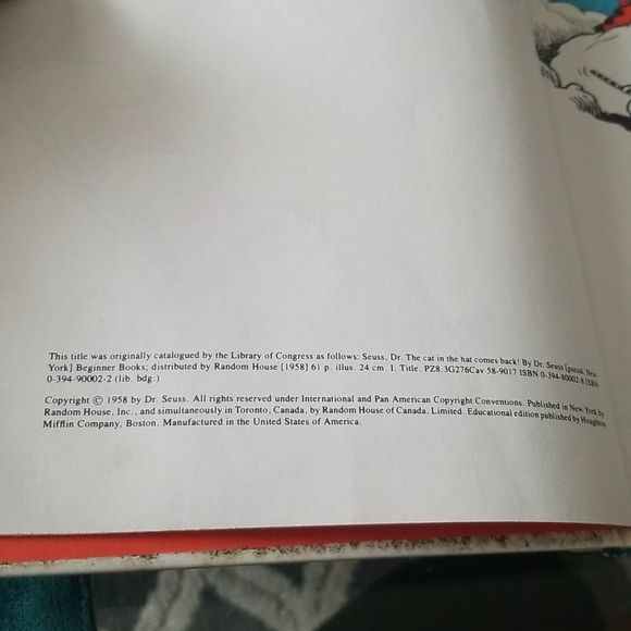 The Cat in The Hat Comes Back By Dr. Seuss Vintage Rare Edition 1958 - Picture 7 of 11
